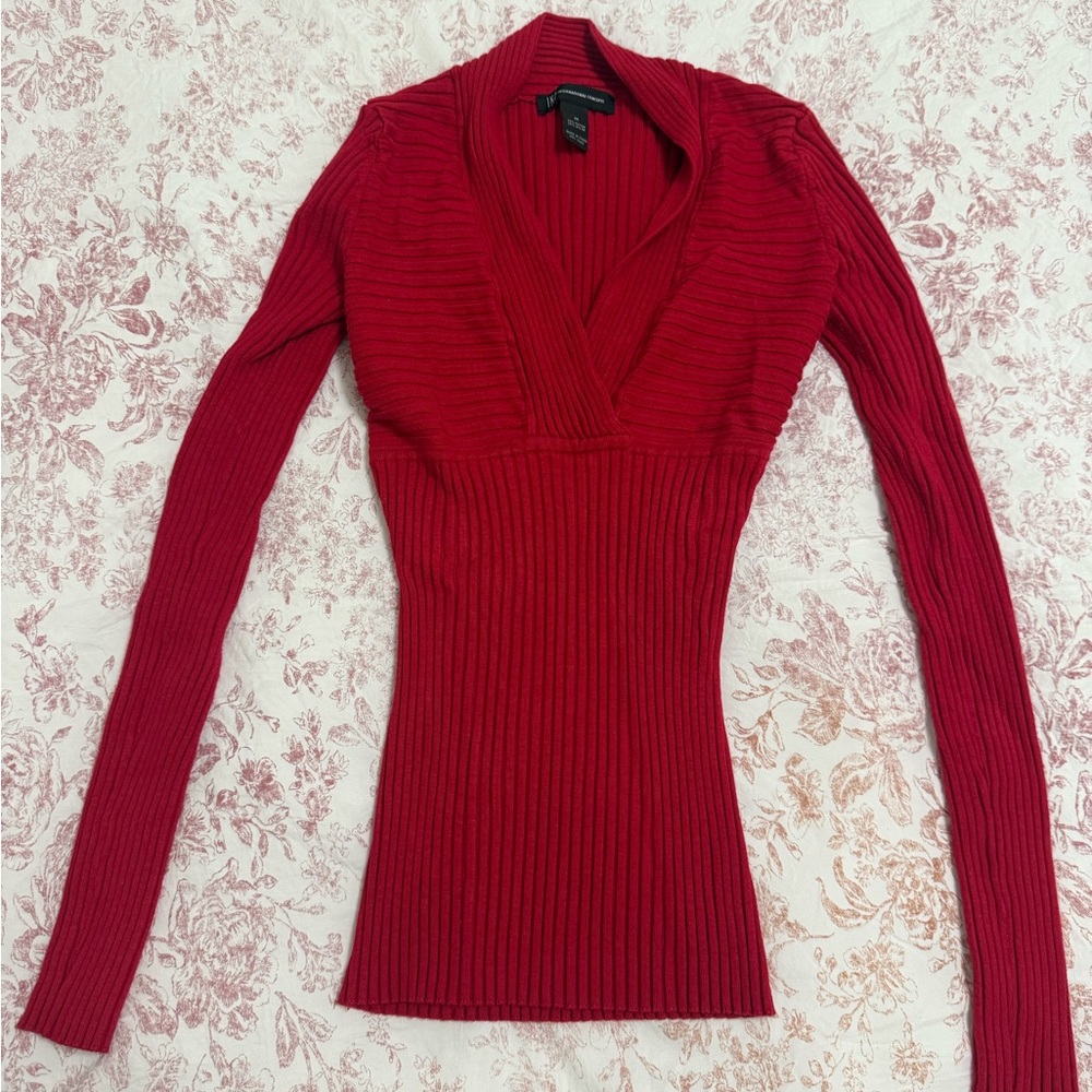 Y2K Fitted Ribbed Red Long Sleeve